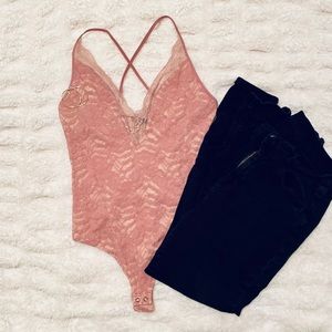 Blush pink lace bodysuit